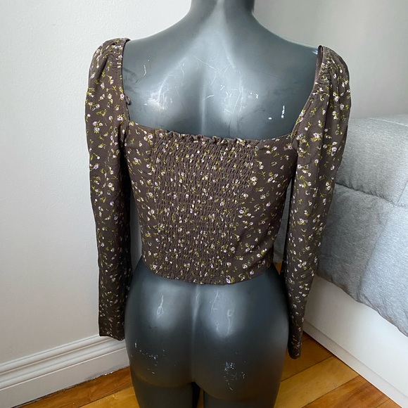 OAK + FORT Brown Floral Long Sleeve Top size M - Picture 4 of 6